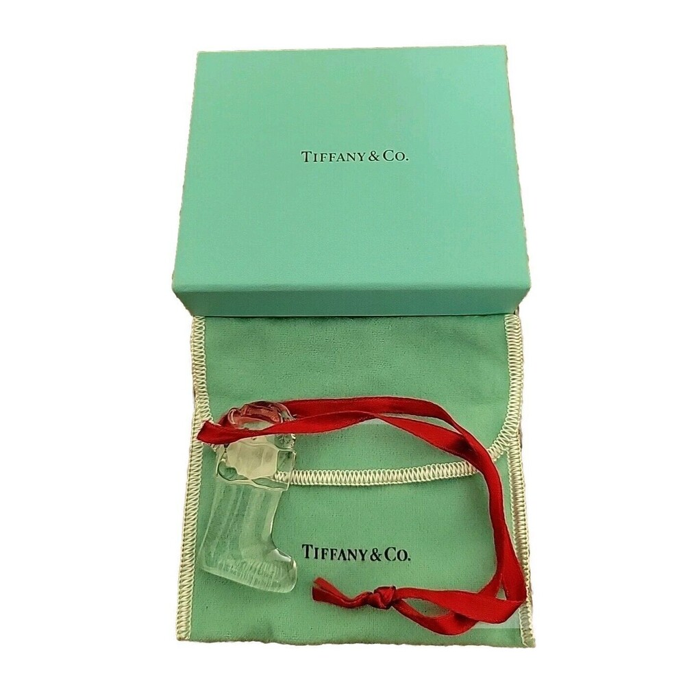 Tiffany and Co. Bear in Stocking Crystal Ornament Complete in Box Great Gift